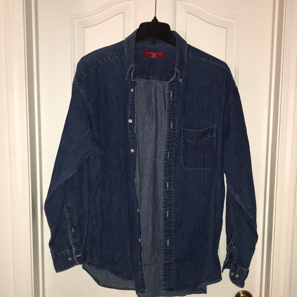 Banana Republic Dark Blue Denim 100% Cotton Button-Up Shirt Likely Vintage